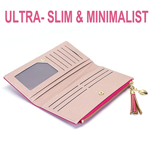 Image of Valentoria Womens Wallet Cute Elegant Long Slim Card Holder Case Minimalist Coin Purse Thin Tassels Zip Clutch Wallets for Girls Ladies | Cute