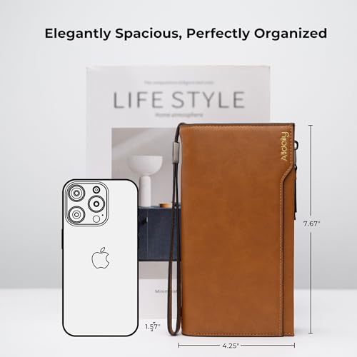 Alldialy RFID 24 Credit Card Holder Wallet, Large Capacity Wristlet Wallet for Women with Zipper (Brown)2