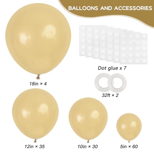 Image of RUBFAC 129pcs Light Brown Balloons Different Sizes 18 12 10 5 Inch Latex Tan Balloon Kit for Birthday Party Baby Shower Wedding Anniversary Decoration