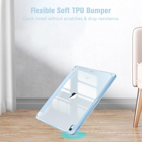 Image of Fintie Hybrid Slim Case for iPad Air 13-inch (M2) 2024, [Built-in Pencil Holder] Shockproof Cover with Clear Transparent Back Shell (Sky Blue)