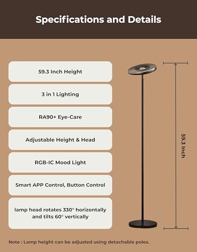 Image of Apex Uplighter Floor Lamp for Living Room, RGBIC Water Ripple Projector, Floor Lamp for Bedroom, Smart LED Corner Floor Light with RA90 Reading Lamp, App & Button Control