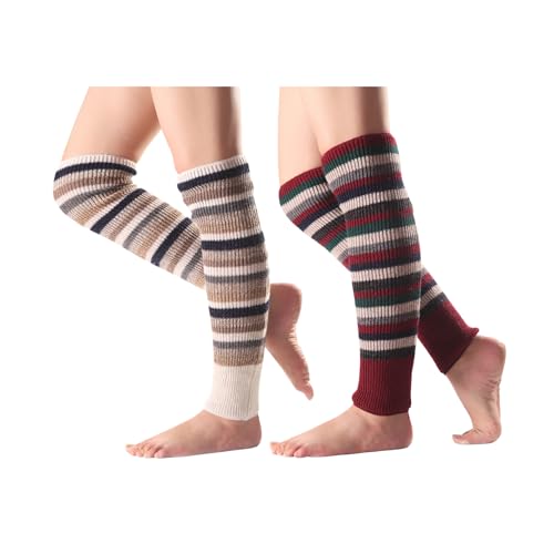 WJIAMPLS 2 Pairs Women Striped Leg Warmers - Vintage Color
