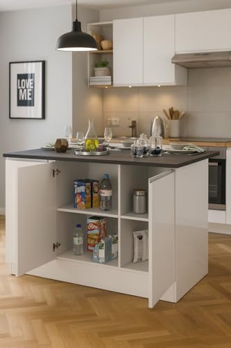 Dmora Isola Patrizio - Mesa Auxiliar De Almacenamiento, Mueble De Cocina Con 3 Puertas, 100 Fabricado En Italia, 155 X 90 X 90 Cm, Color Blanco Brillante Y Pizarra, Longitud 155 Cm Dmora Isola Patrizio - Mesa Auxiliar De Almacenamiento, Mueble De Cocina Con 3 Puertas, 100 Fabricado En Italia, 155 X 90 X 90 Cm, Color Blanco Brillante Y Pizarra, Longitud 155 Cm