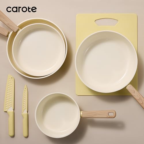 Image of CAROTE 24pcs Ceramic Cookware Set, Pots and Pans Non Stick Kitchen Cookware Sets, Pots and Pans Set Cooking Set with Knife Set