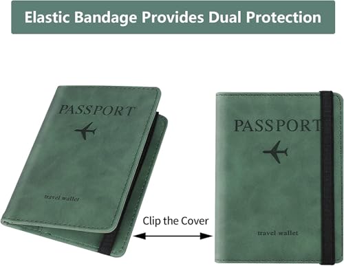 Image of PU Leather Passport Holder Travel Wallet Organiser for Men & Women | 4 Card Slots 2 SIM Slots Money Case | Travel Document Case Cover Passport Pouch Slim Unisex Gift - (Pack of 2) Green
