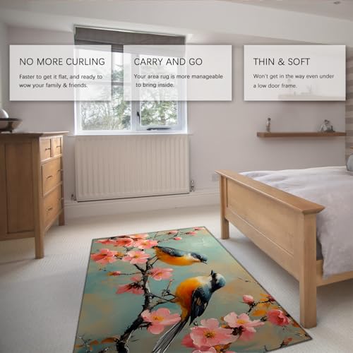 Tapis cerisier oiseau en impression 3D douce lavable 150x210cm - 5