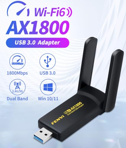 Adaptador Usb Wifi 6 Ax1800 Sem Fio Fenvi Rtl8832au 1800mbps Dual Band (5g/2.4ghz)