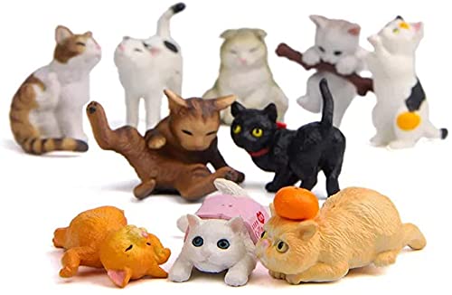 10 Pcs Cute Miniature Kawaii Cats - Mini Figure Kitten Playset, Cake Topper, Plant Decorations #TOP4