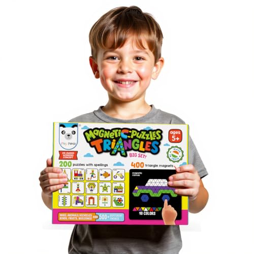 Image of PLAY PANDA Magnetic Puzzle Board with 400 Triangle Shapes & 200 Patterns for Kids