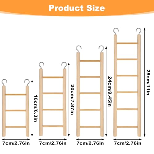 XLIUAX 4 Pack Hanging Bird Climbing Ladder, 3&4&5&6 Step Wooden Bird Ladder Bird Cage Ladder Climbing Toys for Parrot Hamster Cockatoo Lovebird Bird Cage Accessories - Image 5