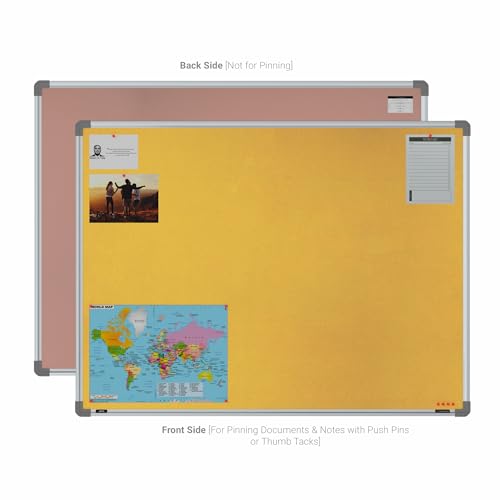 Image of Scholar Art Metis 3x4 Feet Bulletin Board for Study Table & Kids Room | Vibrant & Versatile Crape Cloth + High Density Soft Board for Pinning Photos, Sticky Notes & Reminders (Yellow)