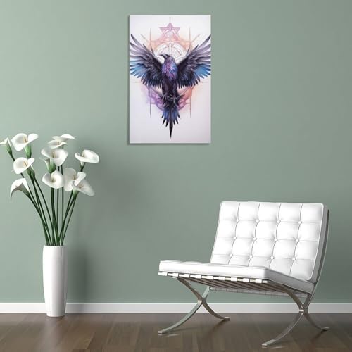 Style nordique rétro affiche corbeau géométrique pour mur maison