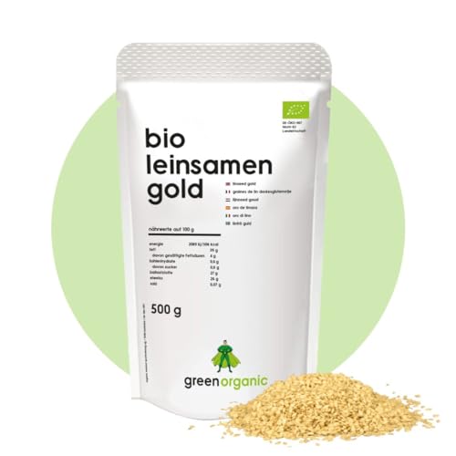 Semillas de lino de oro orgánicas Premium, amarillo, sin gluten, sin soja, semillas enteras, linaza amarilla, natural, puramente vegetal, agricultura de la UE, 500 g