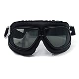 Evomosa Retro Motorcycle Goggles Pilot Style Bike Racer Cruiser Scooter Goggle Touring Half Open Helmet Eyewear Glasses (Black, Smoke)