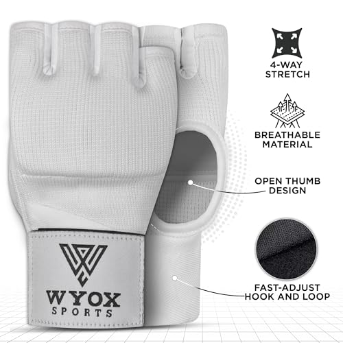 Image of WYOX Gel Boxing Hand Wraps Inner Gloves for Men & Women - 80cm /31inch Quick Wrist Strap, Padded Knuckle Support, Fingerless MMA Muay Thai Kickboxing Wraps for Training, Punching & Martial Arts