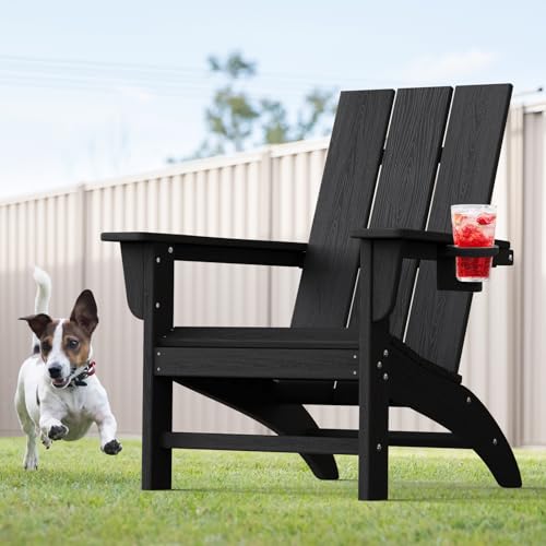 POLYDUN Modern Adirondack Chair with Cup Holder, HDPE...
