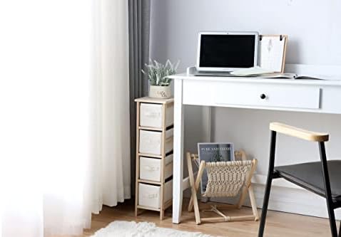 RongFeng Narrow Chest of Drawers with 4 Drawers, Slim Storage Unit with Removable Fabric Drawers for Wardrobe Closet Small Space Bathroom Bedroom Laundry Room