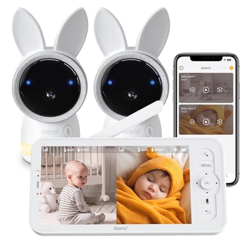 Arenti Baby Monitor 2 Cameras, 2K Smart Baby Camera 2PC with 5-Inch Upgraded Wireless Display 1PC,...