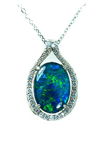 Australian Fire Opal Necklace - Large Genuine Australian Triplets Opal Necklace Pendant White Gold Plated on Sterling Silver Women's Jewelry4