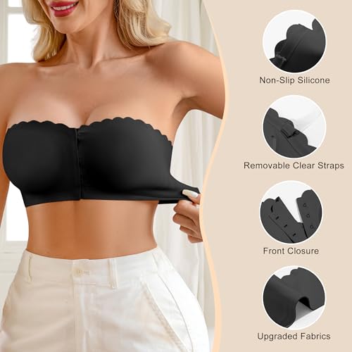 DEANGELMON Wireless Strapless Bras for Women Front Closure Non-Slip Padded Bandeau Bralette Comfort Wavy Edge Tube Top Bra2