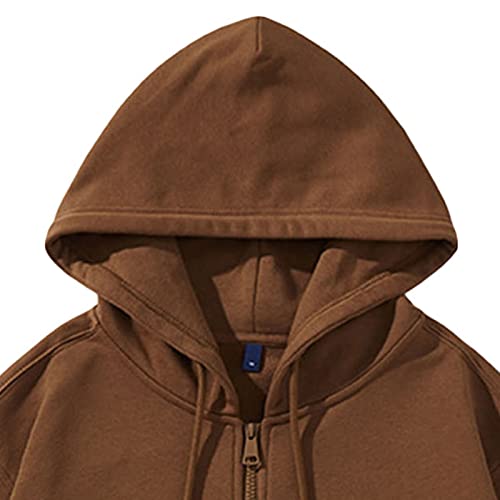 Men'S Classic Fleece Full Zip Hoodie Loose Fit Midweight Sweatshirt Casual Long Sleeve Pullover Hooded Sweater, Brown, Large4
