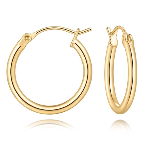 Tuogzzdq 14K Gold Earrings for Women 14K Gold Hoop Earrings for Women Dainty Hoop Earring for Womens Hoops Sleek Chic Womens Hoops Earring 12/14/16/18/20/25/30mm (18mm)