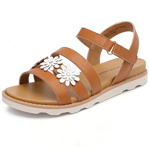 Bigwow Sandalias de verano para niñas con y puntera abierta, para niños pequeños y grandes, Marrón, 5 Big Kid