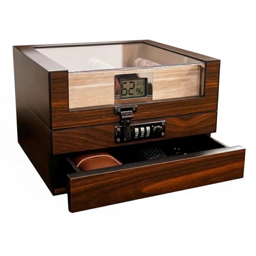 Wudytim Cigar Humidor, Handcrafted Top 270° Spanish Cedar Cigar Box with Easy Humidification System, Accurate Digital Hygrometer for 25 Cigars (25-60 Cigars)