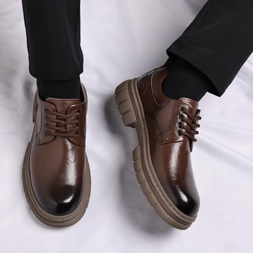 Men's Vintage Leather Lace Up Platform Oxfords Shoes Black Round Toe Soft Rubber Sole Non-Slip Waterproof Business Formal Derby Dress Shoes2