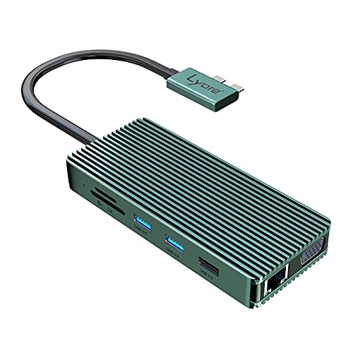 MacBook Pro Docking Station, Lyare USB C Docking Station with Dual USB C 4K HDMI Hub, USB3.0 / 2.0, Type C, VGA, Ethernet, SD TF Card Reader Port, MacBook Air Docking Station