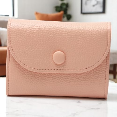 1Pcs Minimalist Wallet Solid Color Snap Card Case PU Leather Pink 11.3x7.5cm
