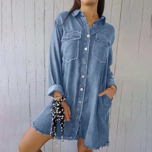 Womens Long Denim Jackets Plus Size Trench Coat Open Front Cardigan Button Down Long Sleeve Classic Jeans Jackets3