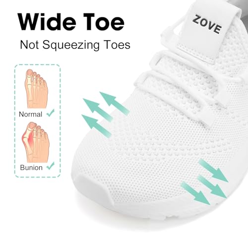 Image of ZOVE Wide Toe Box Shoes Women Extra Wide Width Sneakers Ultra Light Road Running Shoes Non-Slip Tennis Sneakers Breathable Walking Athletic 8803 White 40 Medium