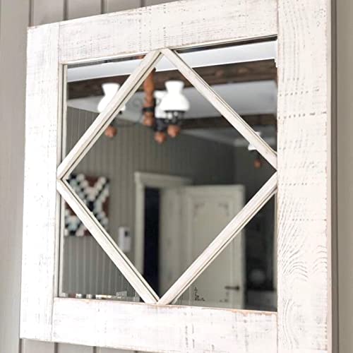 Reclaimed Barnwood Window Pane Mirror - Antique Barnwood Window Mirror - Distressed Wood Windowpane Mirror - White Window Pane Wall Mirror (White) #TOP1