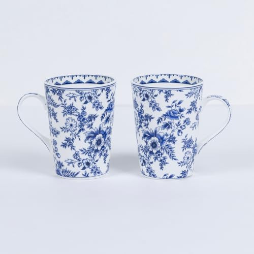 Image of GOLDEN QUEEN'S Mugs Set of 2 for Coffee, Tea, Milk - Ideal for Your Daily Beverage Ritual, Hosting & Casual Gatherings - Indigo Garden