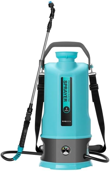 VIVOGROW Pulverizador a batería, pulverizador de bomba eléctrica de 2.1 galones8L con seis boquillas, correa de hombro ajustable y varita de