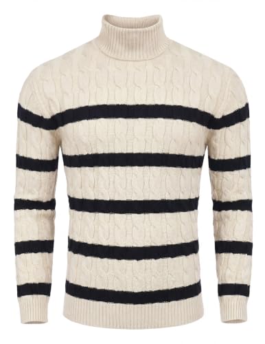 Image of COOFANDY Men's Slim Fit Turtleneck Sweater Casual Twisted Knitted Pullover