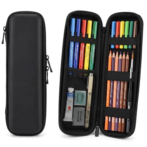 Image of Mudder Hard Shell Slim Pencil Case Small Pen Bag Stylus Case Holder EVA Waterproof Pocket Protectors Organizer for Fountain Pen Headphones Traveller Adults(Black)