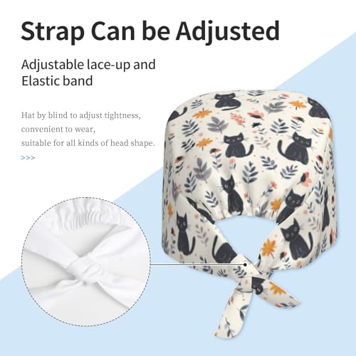 Image of Working Cap, Scrub Cap with Sweatband, Adjustable Tie Back Hat Breathable Headgear for Women /Men