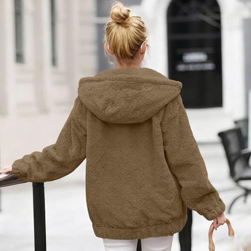 Sherpa Jacket Women Winter Full Zip Fuzzy Fleece Oversized Coats with Hood - image 3