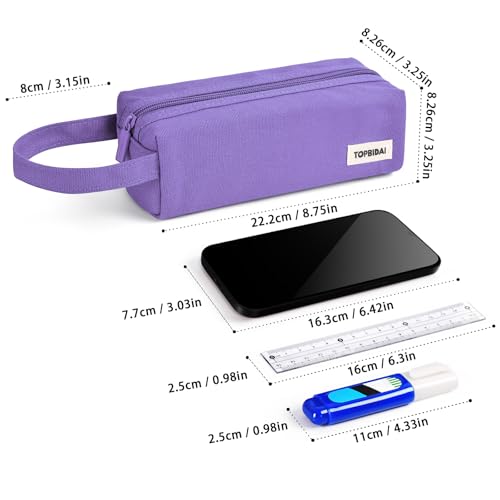 Image of TOPBIDAI Small Pencil Case Pouch for Girls and Boys Kids, Large Capacity Canvas Pen Bag School Supplies, Portable Pencil Case, Simple Zipper Stationery Bag for Women Men Adults (Purple