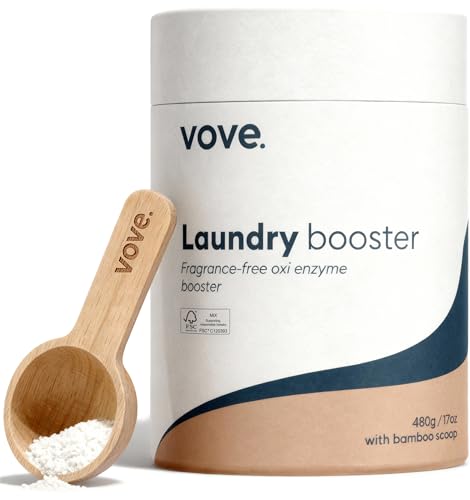 Vove Bio Enzyme Laundry Booster - 80 Loads 6x Enzyme Oxygen Stain Remover Powder - Fragrance Free for Sensitive Skin - Power Cleaner for Blood, Grass, Food, Pet Odors - FSC Wood Scoop
