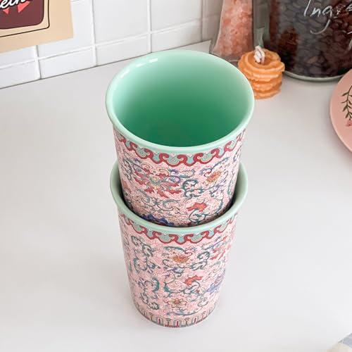 Set de 2 Mugs de Cerámica Floral Rosa 12oz Sin Asa miniatura 7