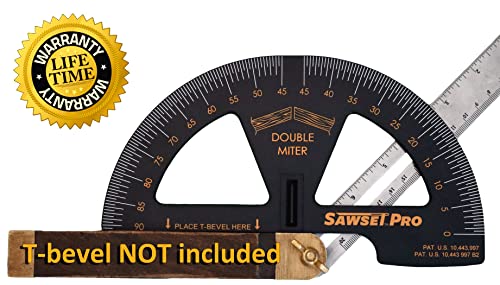 Sawset Miter Saw Protractor SAWSET PRO. Patented No Math Scales. Large Scales are The Key to Accuracy. In Size Matters! In ABS Plastic.