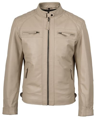 Image of fjackets Mens Leather Jacket Moto Style Real Lambskin Leather Jacket, Quilted Cafe Racer Classic Zip Up Biker Jacket for Men