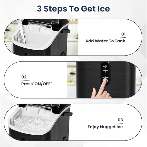 Image of Antarctic Star Nugget Ice Makers Countertop with Auto-Cleaning, 35lbs /Day, Portable Sonic Ice Machine with Handle, Basket and Scoop for Home /Kitchen /Office /Camping(Stainless Steel Black)