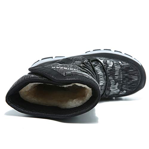 Boys Snow Boots Outdoor Waterproof Winter Kids Shoes Big Kid 4.5, Black - Thumbnail 2