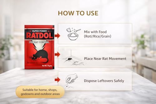 Image of Saifproducts Super Power Ratdol Rodent Control Powder 10g Zinc Phosphide Tech | Home,Office, Warehouse | Safe Application Clean Environment Long Lasting Protection (Pack of 5)
