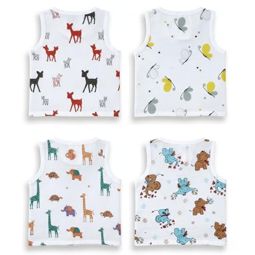 Image of The Boo Boo Club Unisex Baby Muslin Cotton Printed Sleeveless Jhabla, Soft Breathable for Summer Wear (Pack of 4)