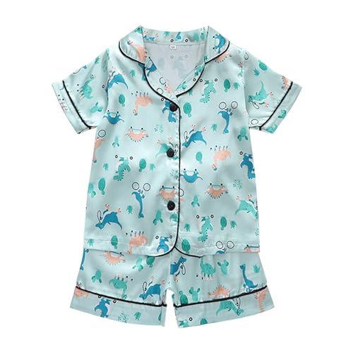 Toddler Baby Girl Satin 𝐏ajamas Set Cute Car Print Short Sleeve Button Down Tops Shorts 2Pcs 𝐏js Sl𝐞epwear Outfits